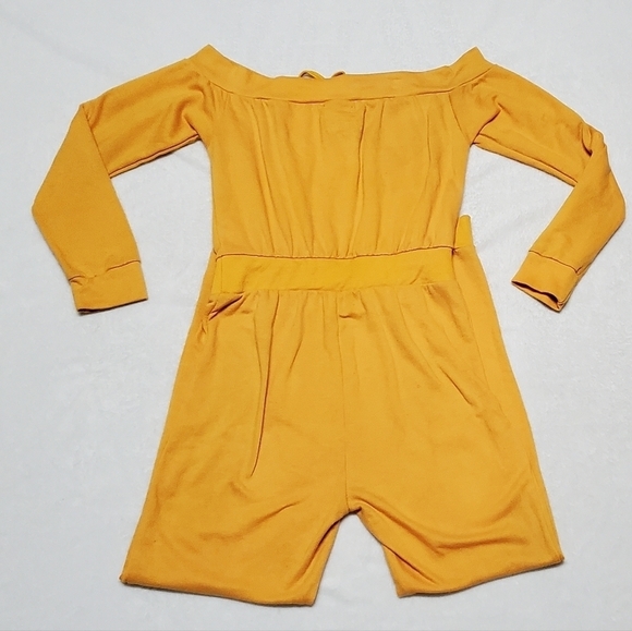VINTAGE 90s-Y2K Baby Phat Mustard Yellow Gold Spell Out Off-Shoulder Jumpsuit M - Picture 11 of 16